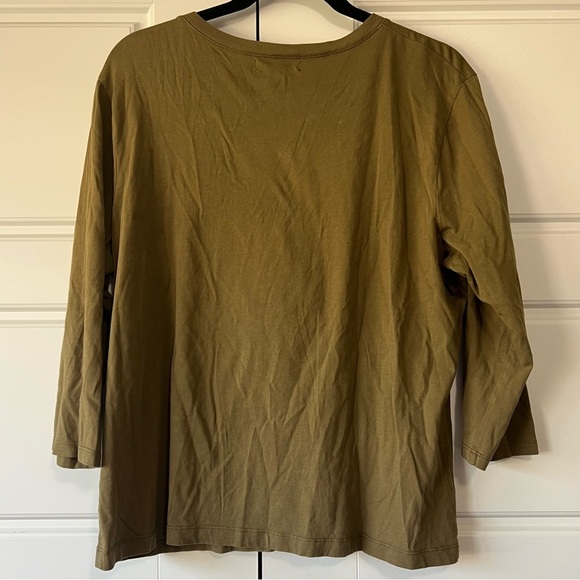 Chaps Olive Green Ruffle Neck 3/4 Sleeve Top Blouse XL - Picture 2 of 4